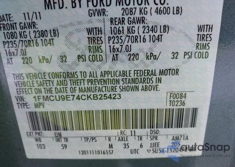 2012 Ford Escape Limited из США, поврежденный, VIN 1FMCU9E74CKB25423